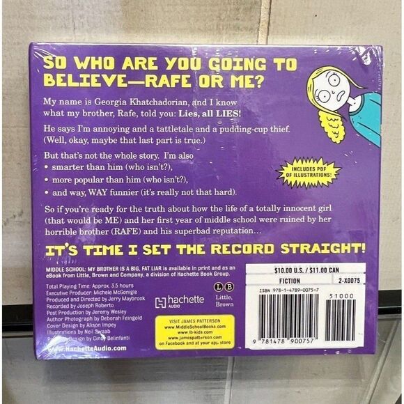 Middle School My Brother is a Big Fat Liar James Patterson Audiobook NEW, SEALED - Picture 2 of 2